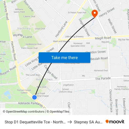 Stop D1 Dequetteville Tce - North East side to Stepney SA Australia map