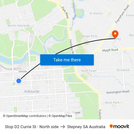 Stop D2 Currie St - North side to Stepney SA Australia map