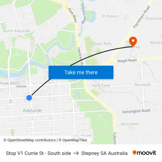 Stop V1 Currie St - South side to Stepney SA Australia map