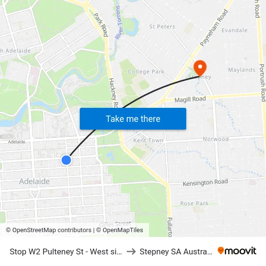 Stop W2 Pulteney St - West side to Stepney SA Australia map