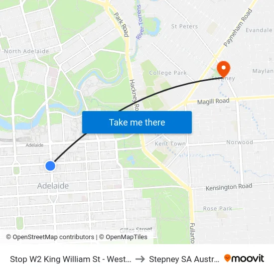 Stop W2 King William St - West side to Stepney SA Australia map