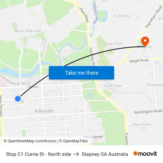 Stop C1 Currie St - North side to Stepney SA Australia map