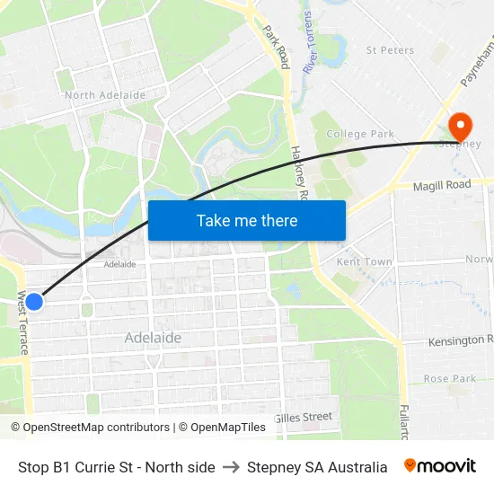 Stop B1 Currie St - North side to Stepney SA Australia map