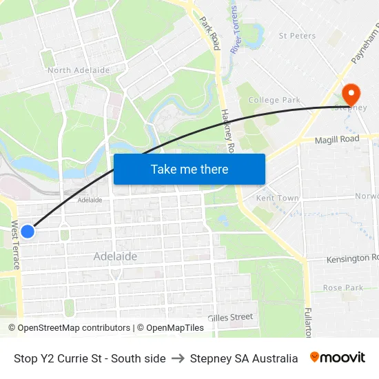 Stop Y2 Currie St - South side to Stepney SA Australia map