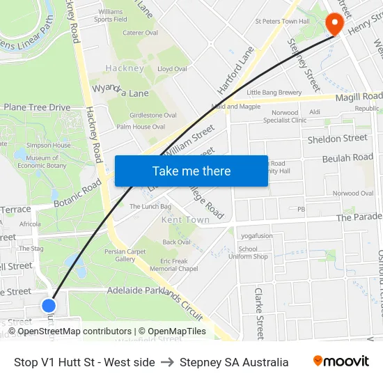 Stop V1 Hutt St - West side to Stepney SA Australia map