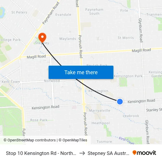 Stop 10 Kensington Rd - North side to Stepney SA Australia map