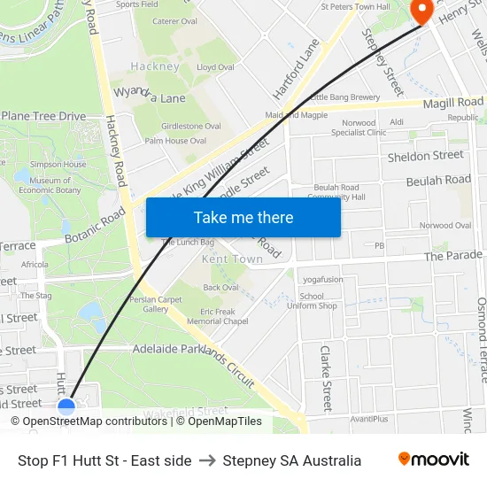 Stop F1 Hutt St - East side to Stepney SA Australia map