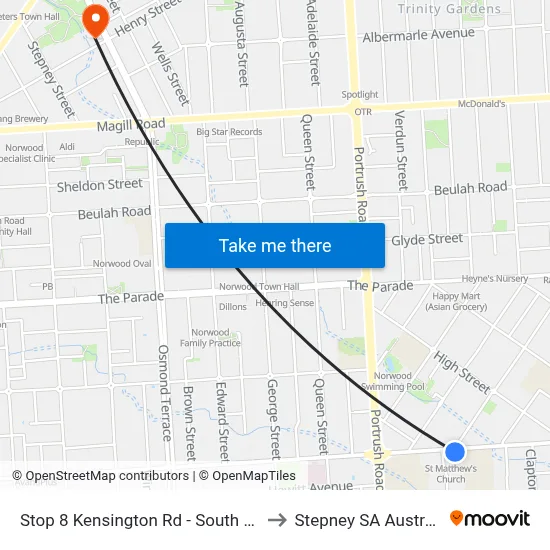 Stop 8 Kensington Rd - South side to Stepney SA Australia map