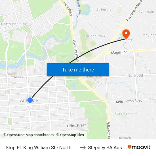 Stop F1 King William St - North East side to Stepney SA Australia map