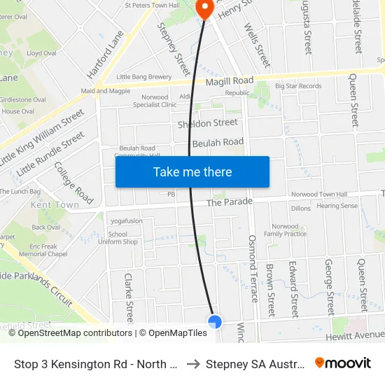 Stop 3 Kensington Rd - North side to Stepney SA Australia map