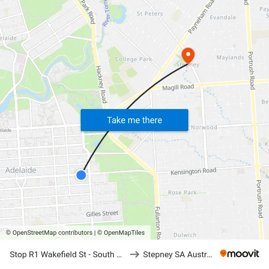 Stop R1 Wakefield St - South side to Stepney SA Australia map