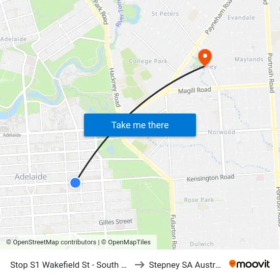 Stop S1 Wakefield St - South side to Stepney SA Australia map