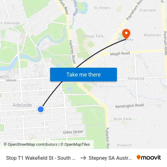 Stop T1 Wakefield St - South side to Stepney SA Australia map