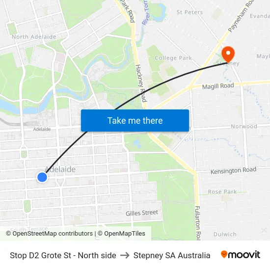 Stop D2 Grote St - North side to Stepney SA Australia map