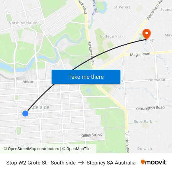 Stop W2 Grote St - South side to Stepney SA Australia map
