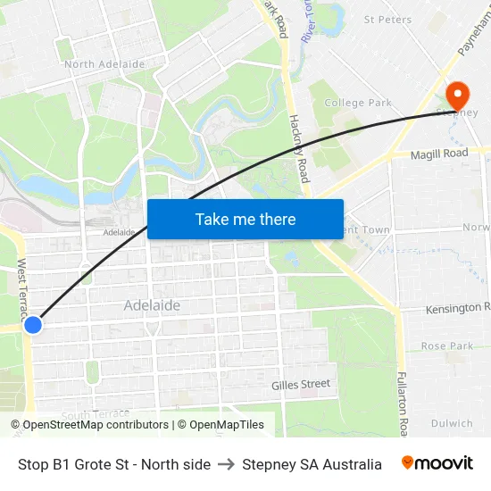 Stop B1 Grote St - North side to Stepney SA Australia map
