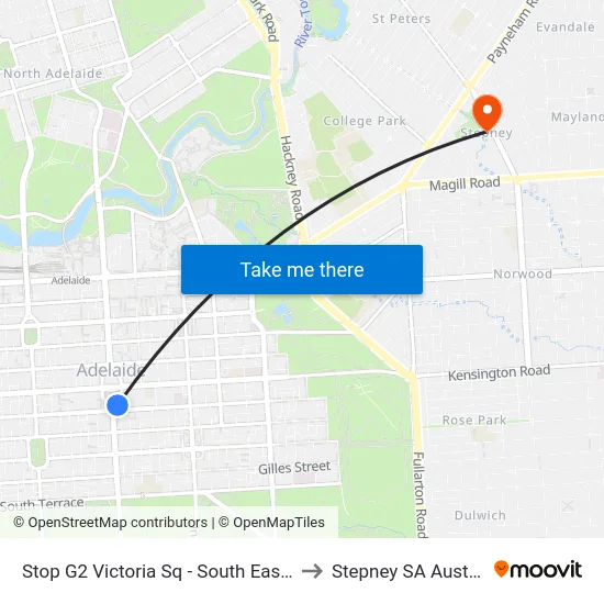 Stop G2 Victoria Sq - South East side to Stepney SA Australia map