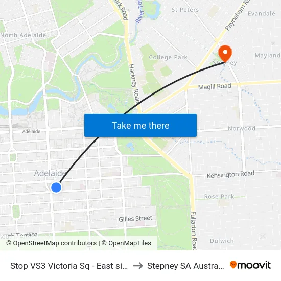 Stop VS3 Victoria Sq - East side to Stepney SA Australia map