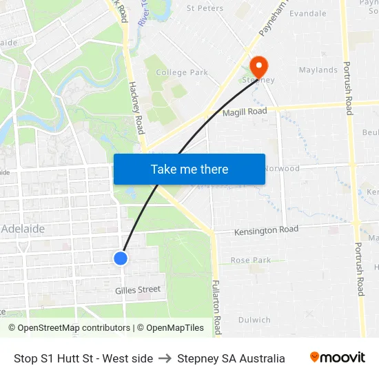 Stop S1 Hutt St - West side to Stepney SA Australia map