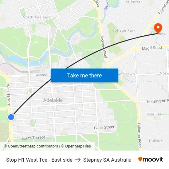 Stop H1 West Tce - East side to Stepney SA Australia map