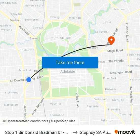 Stop 1 Sir Donald Bradman Dr - North side to Stepney SA Australia map