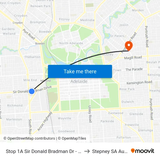 Stop 1A Sir Donald Bradman Dr - South side to Stepney SA Australia map