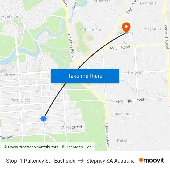 Stop I1 Pulteney St - East side to Stepney SA Australia map