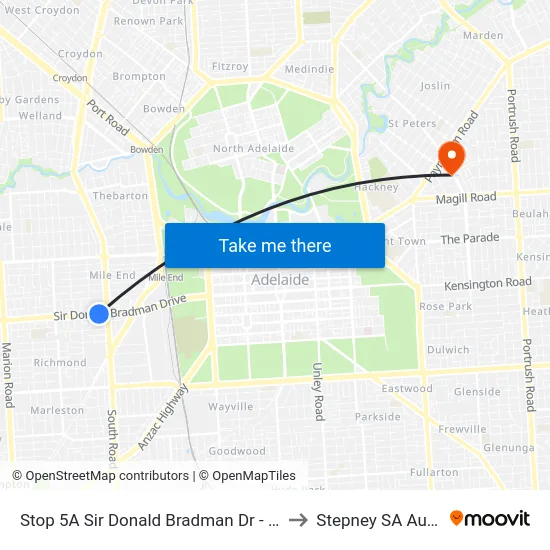 Stop 5A Sir Donald Bradman Dr - North side to Stepney SA Australia map