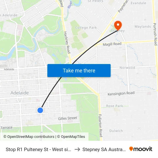 Stop R1 Pulteney St - West side to Stepney SA Australia map