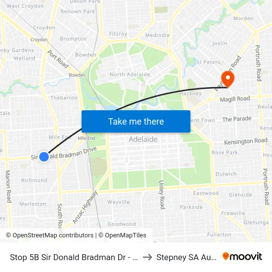 Stop 5B Sir Donald Bradman Dr - North side to Stepney SA Australia map