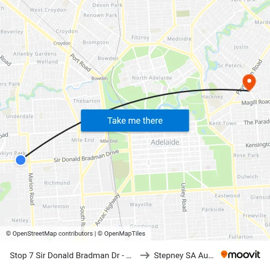 Stop 7 Sir Donald Bradman Dr - North side to Stepney SA Australia map
