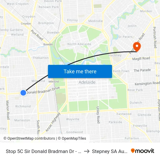 Stop 5C Sir Donald Bradman Dr - North side to Stepney SA Australia map