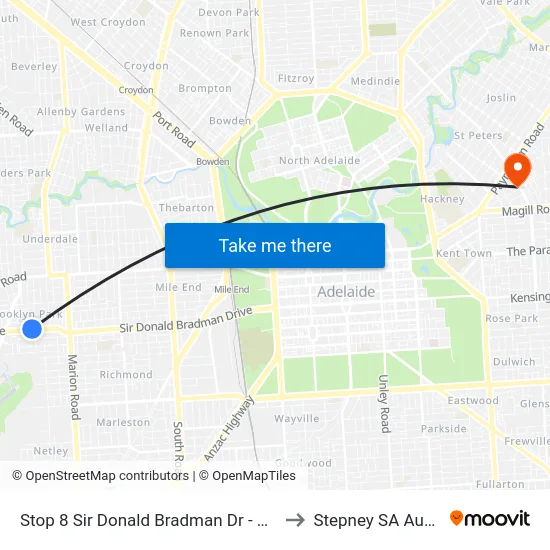 Stop 8 Sir Donald Bradman Dr - North side to Stepney SA Australia map