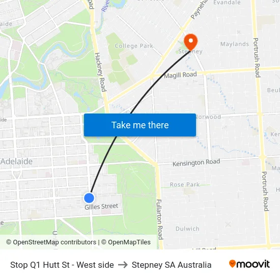 Stop Q1 Hutt St - West side to Stepney SA Australia map