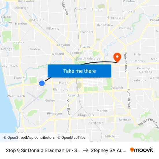 Stop 9 Sir Donald Bradman Dr - South side to Stepney SA Australia map
