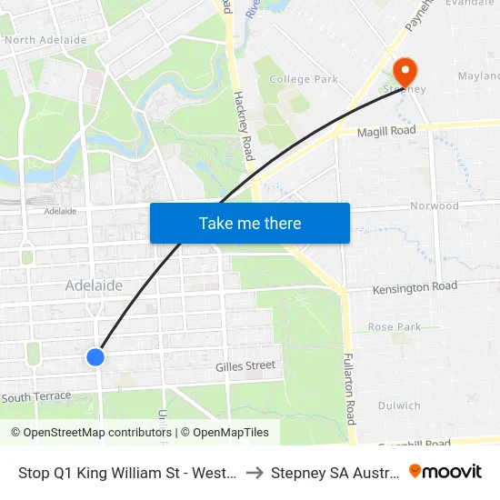 Stop Q1 King William St - West side to Stepney SA Australia map