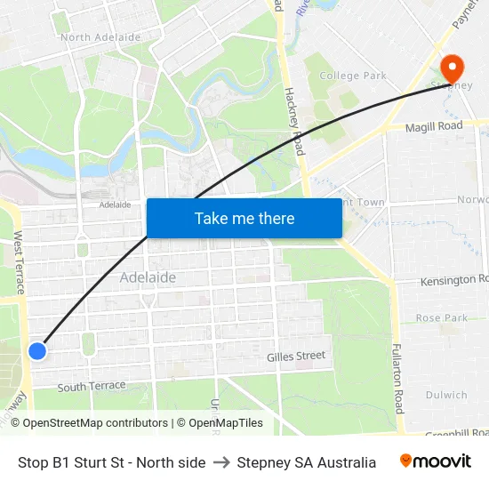 Stop B1 Sturt St - North side to Stepney SA Australia map