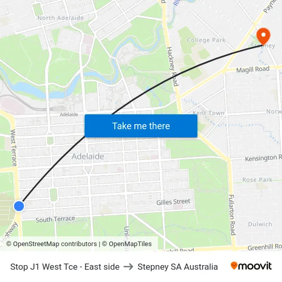 Stop J1 West Tce - East side to Stepney SA Australia map