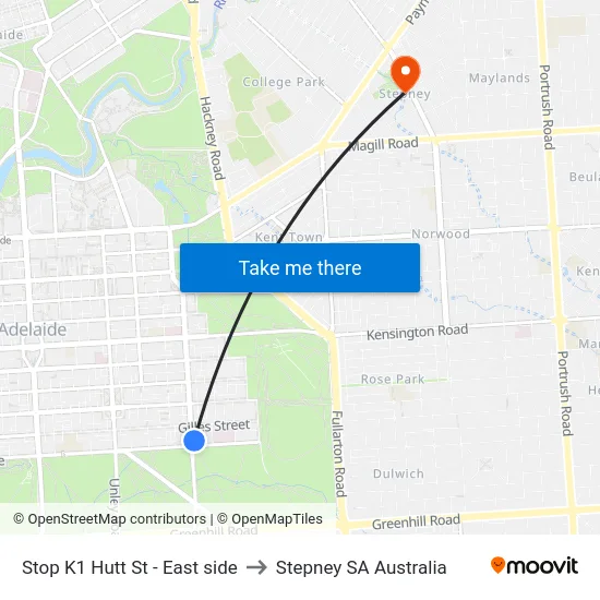 Stop K1 Hutt St - East side to Stepney SA Australia map