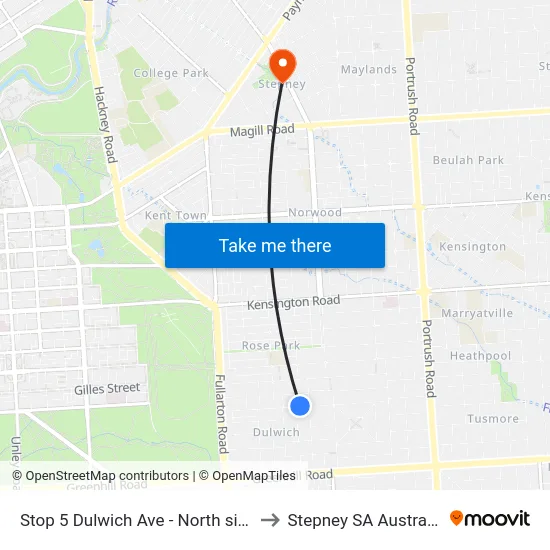Stop 5 Dulwich Ave - North side to Stepney SA Australia map