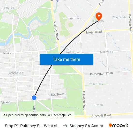 Stop P1 Pulteney St - West side to Stepney SA Australia map