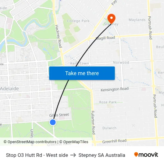 Stop O3 Hutt Rd - West side to Stepney SA Australia map