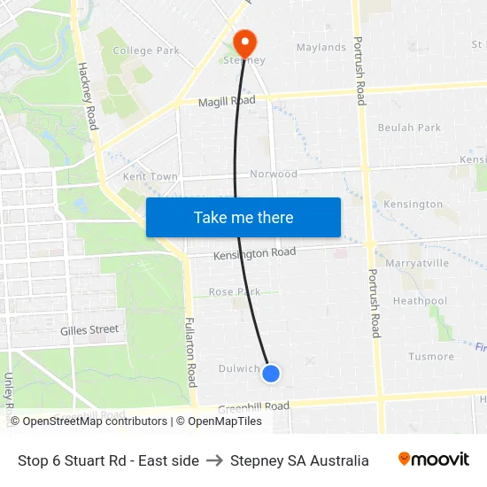 Stop 6 Stuart Rd - East side to Stepney SA Australia map