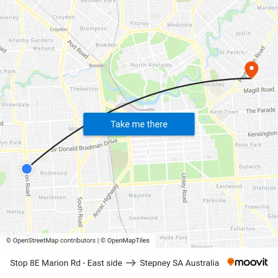 Stop 8E Marion Rd - East side to Stepney SA Australia map