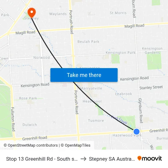 Stop 13 Greenhill Rd - South side to Stepney SA Australia map