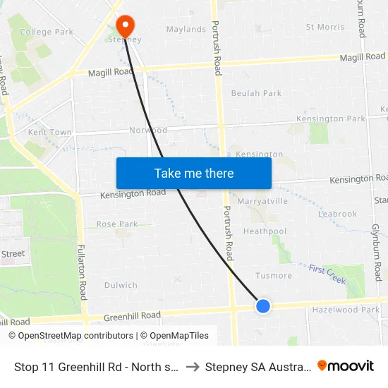 Stop 11 Greenhill Rd - North side to Stepney SA Australia map