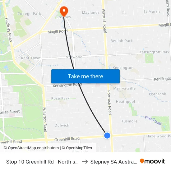 Stop 10 Greenhill Rd - North side to Stepney SA Australia map