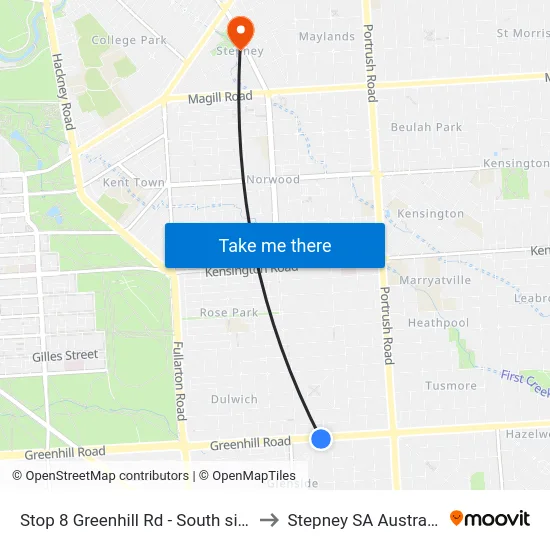 Stop 8 Greenhill Rd - South side to Stepney SA Australia map