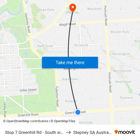 Stop 7 Greenhill Rd - South side to Stepney SA Australia map