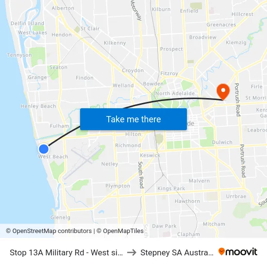 Stop 13A Military Rd - West side to Stepney SA Australia map